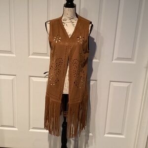 Anandas Collection Women Fringe Vest, Size XL, Color Brown